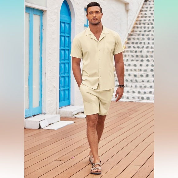 COOFANDY Men's 2 Piece Short Sleeve Button Down Shirt & Short Set!! NEW!!!☀️🏖️ - Picture 4 of 7